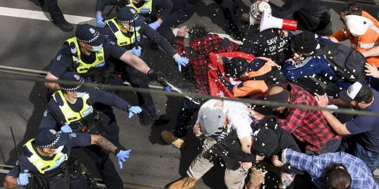 Police use pepper spray at protest in Australia
