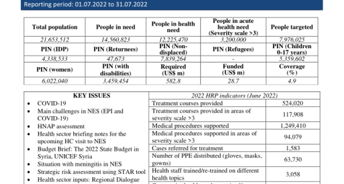 Health Sector Syria – Health Sector Bulletin – July 2022 – Syrian Arab Republic
