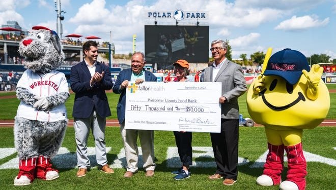 WooSox, Fallon Health cash in strikeouts for $50,000 to Worcester County Food Bank
